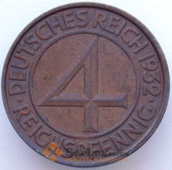 Германия 4 пфеннига 1932 G КМ75 AU (J05.19) арт. 16785