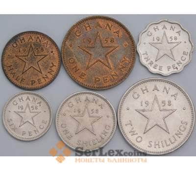 Гана набор монет 1/2 1 3 6 пенсов 1 и 2 шиллинга (6 шт.) 1958 КМ1-6 AU-UNC арт. 43499