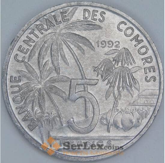 Коморские острова 5 франков 1992 КМ15 UNC Рыба арт. 14286
