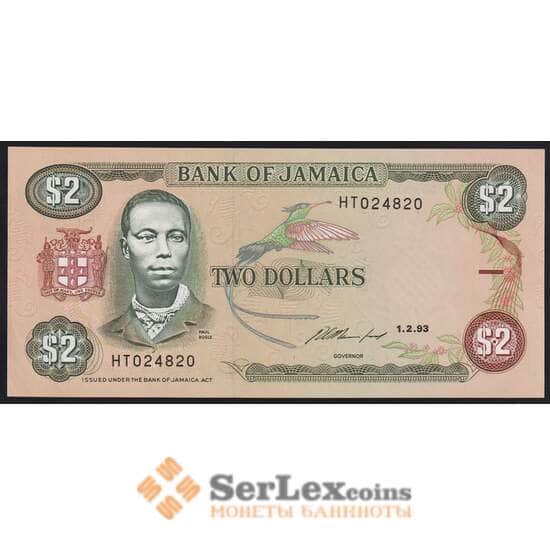 Ямайка банкнота 2 доллара 1993 Р69 UNC арт. 41088
