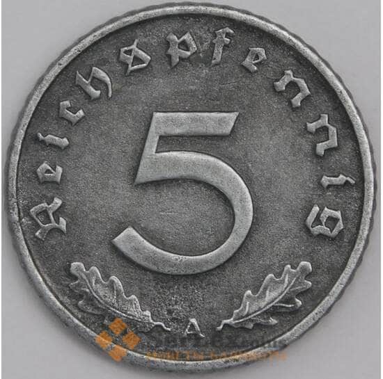 Германия монета 5 пфеннигов 1941 А КМ100 XF  арт. 43439