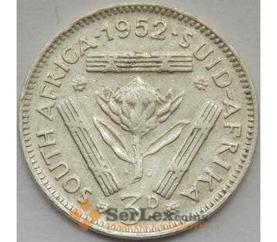 Монета Южная Африка ЮАР 3 пенса 1952 КМ35.2 XF Серебро (J05.19) арт. 15699
