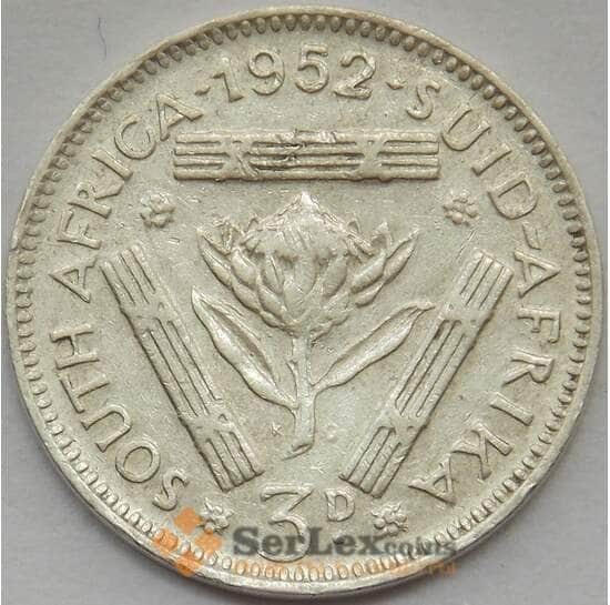 Южная Африка ЮАР 3 пенса 1952 КМ35.2 XF Серебро (J05.19) арт. 15699