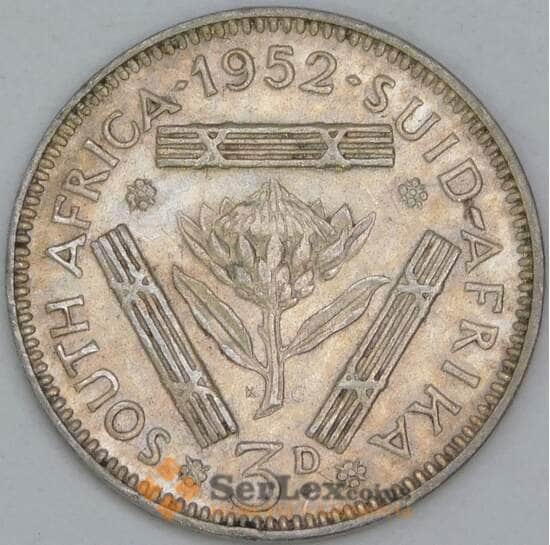 Южная Африка ЮАР 3 пенса 1952 КМ35.2 XF арт. 15699 Южная Африка ЮАР 3 пенса 1952 КМ35.2 XF арт. 15699