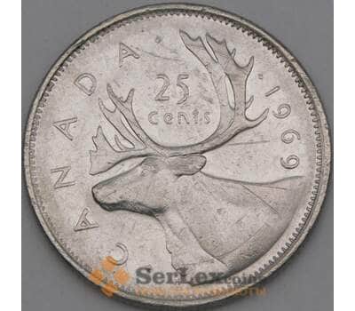 Монета Канада 25 центов 1969 КМ62b VF арт. 21982