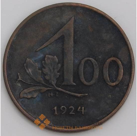Австрия монета 100 крон 1924 КМ2832 VF арт. 7815