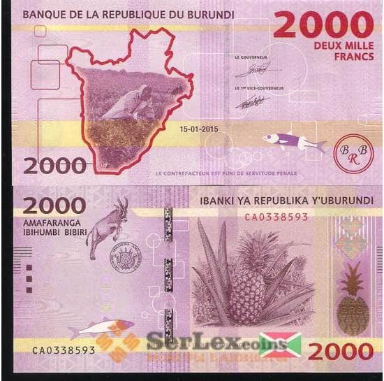 Бурунди 2000 франков 2015 UNC арт. В00342