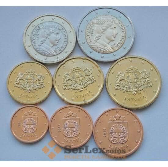 Латвия набор ЕВРО 1 цент-2 евро (8шт) 2014 UNC арт. С01584