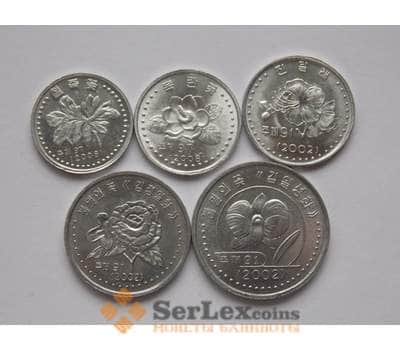 Монета Корея Северная набор 1, 5, 10, 50 чон, 1 вона 2002-2008 UNC цветы арт. С01590