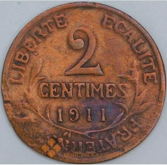 Франция 2 сантима 1911 КМ841 VG арт. 57303