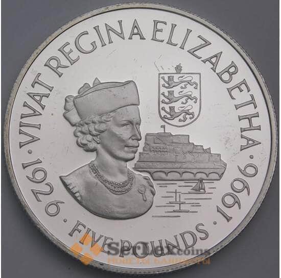 Гернси 5 фунтов 1996 КМ79а Proof 70 лет со дня рождения Елизаветы II арт. 40268