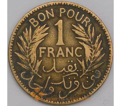 Тунис монета 1 франк 1921 КМ247 VF арт. 43286