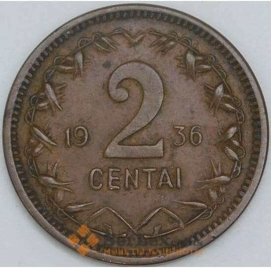 Литва 2 цента 1936 КМ80 XF арт. 56893