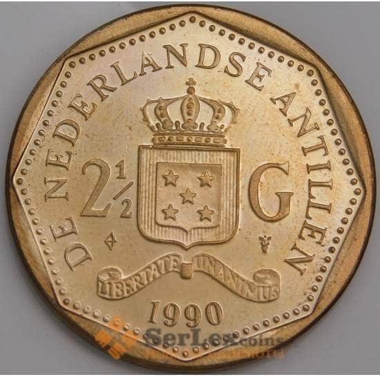Нидерландские Антиллы монета 2 1/2 гульдена 1990 КМ38 BU арт. 46256