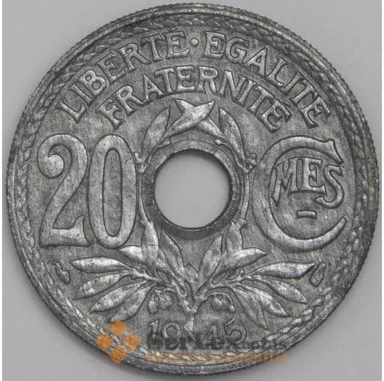 Франция монета 20 сантимов 1945 КМ907 aUNC редкая арт. 43334