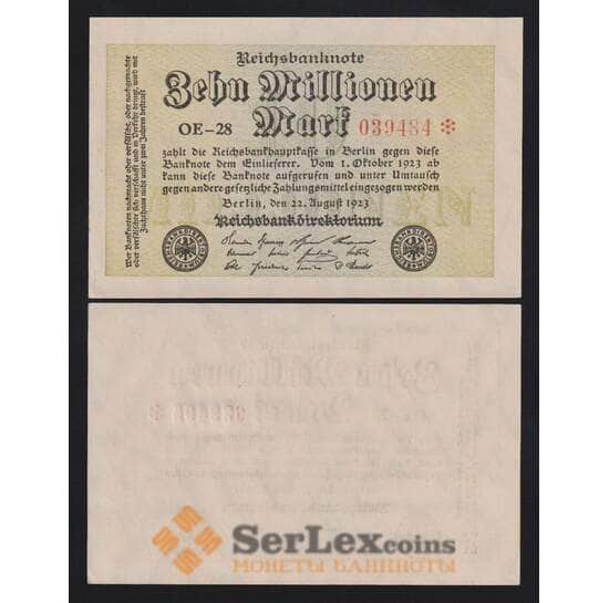 Германия 10000000 (10 миллионов) марок 1923 P106а UNC арт. 54012