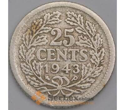 Нидерланды монета 25 центов 1943 КМ164 F арт. 43608