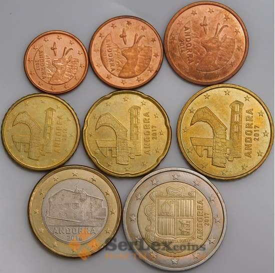 Андорра набор Евро монет 1 цент - 2 евро 2014-2017 (8 шт) aUNC-UNC арт. 45692