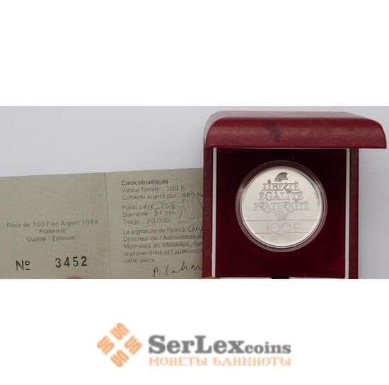 Франция 100 франков 1988 Proof КМ966 Братство арт. 30687
