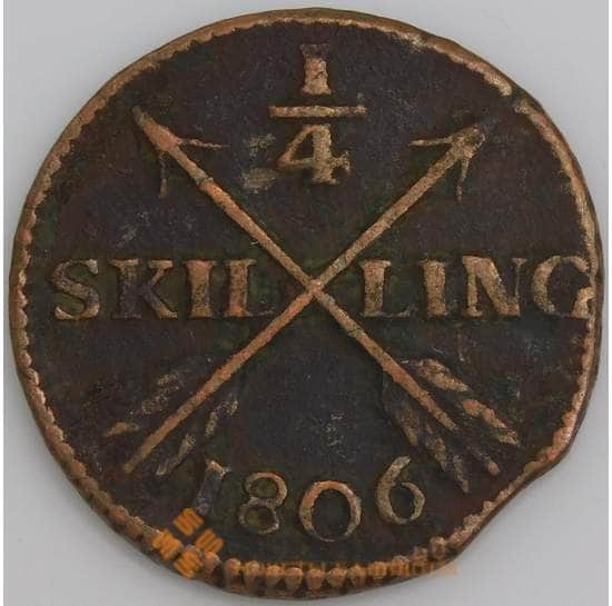 Швеция монета 1/4 скиллинга 1806 КМ564 VF арт. 47438