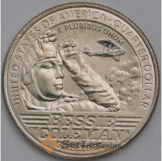 США монета 25 центов 2023 D №6 Женщины Бесси Коулман лётчица арт. 40146