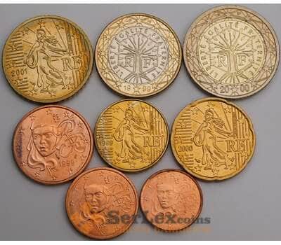 Монета Франция набор Евро монет 1 цент - 2 евро 1999-2001 (8 шт) UNC арт. 38225