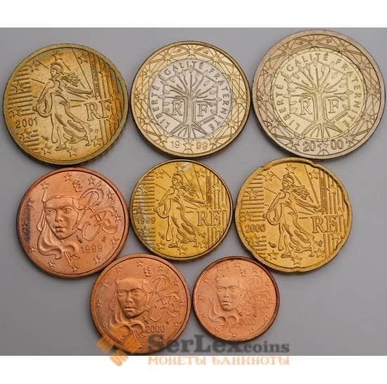 Франция набор Евро монет 1 цент - 2 евро 1999-2001 (8 шт) UNC арт. 38225