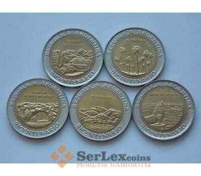 Монета Аргентина Набор 5х 1 Песо 2010 200 лет Независимости UNC КМ156-160 арт. С01942