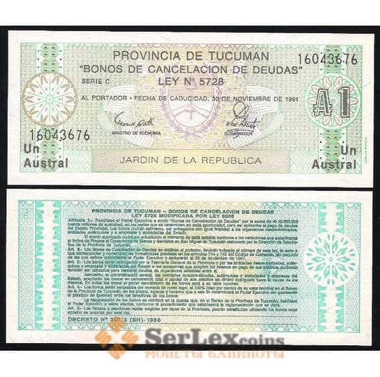 Аргентина Тукуман банкнота 1 аустраль 1991 РS2711 aUNC  арт. В00100