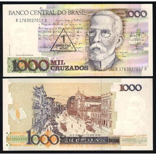 Бразилия банкнота 1 новый крузадо 1989 Р216 UNC арт. В00111