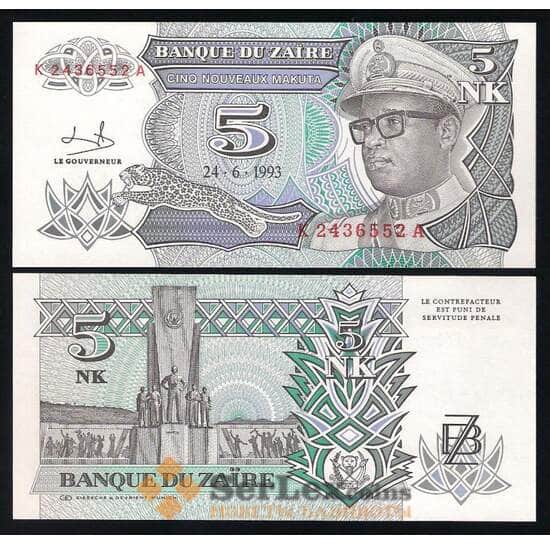 Заир банкнота 5 макута 1993 Р48 UNC арт. В00218