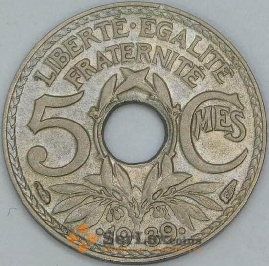 Франция 5 сантимов 1939 КМ975а aUNC арт. 56913