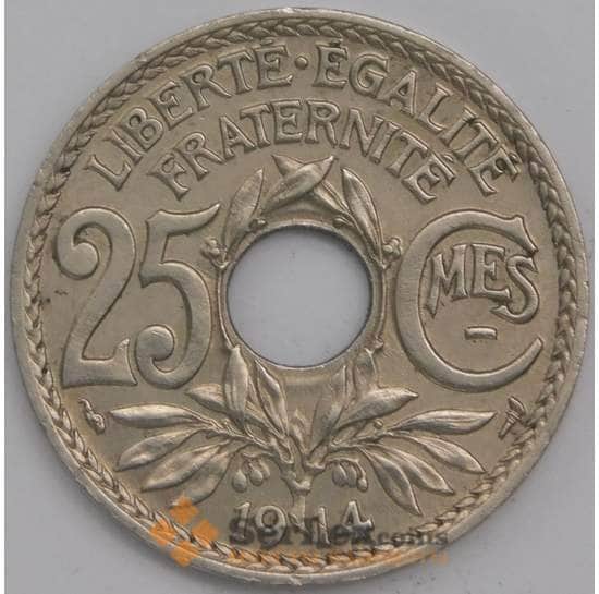 Франция монета 25 сантимов 1914 КМ867 XF арт. 43383
