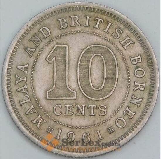 Малайя и Британское Борнео 10 центов 1961 КМ2 VF арт. 56489