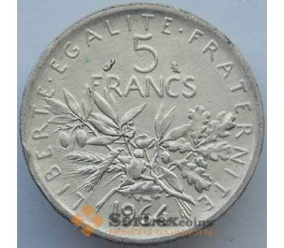 Монета Франция 5 франков 1964 КМ926 AU Серебро (J05.19) арт. 16286