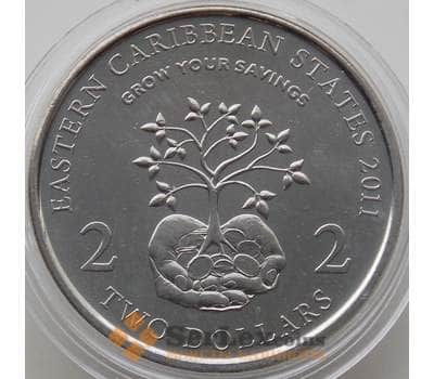 Монета Восточно-Карибские острова 2 доллара 2011 КМ87 UNC арт. 13980