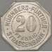 Германия Нюрнберг 20 пфеннигов 1921 Proof STADT SPARKASSE без облака (j05.19) арт. 21213