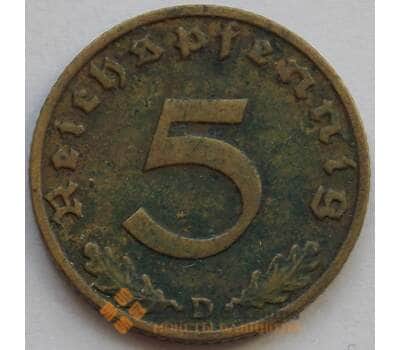 Монета Германия 5 пфеннигов (рейхспфеннигов) 1937 D КМ91 VF (J05.19) арт. 15022