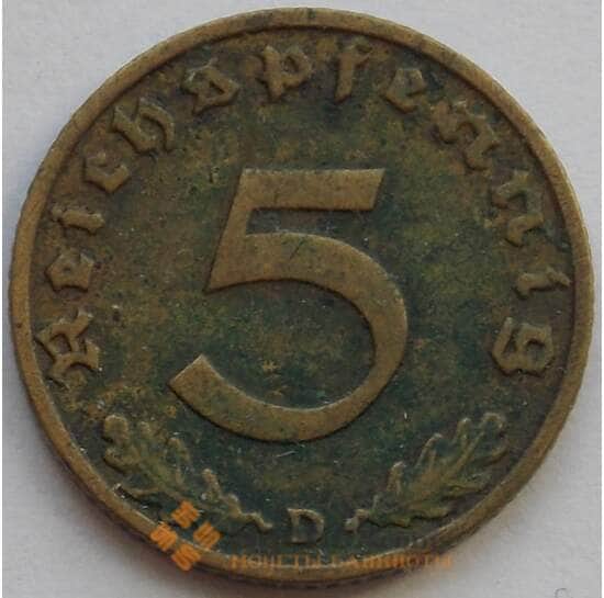 Германия 5 пфеннигов (рейхспфеннигов) 1937 D КМ91 VF (J05.19) арт. 15022