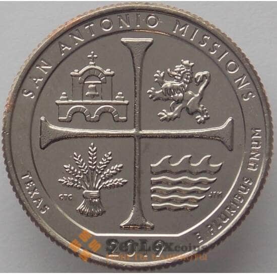 США 25 центов 2019 UNC 49 парк Миссии Сан-Антонио UNC D арт. 17542