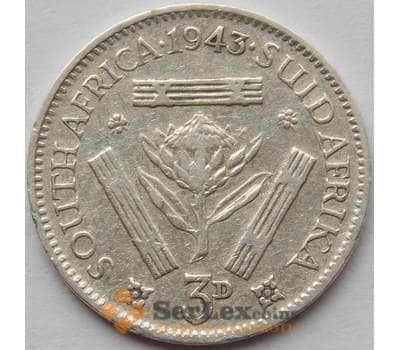 Монета Южная Африка ЮАР 3 пенса 1943 КМ26 VF арт. 14153