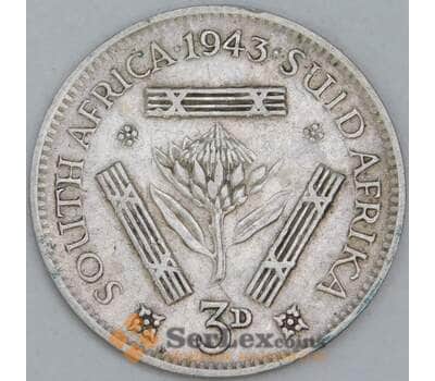 Монета Южная Африка ЮАР 3 пенса 1943 КМ26 VF арт. 14153