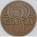 Монета Польша 5 грошей 1938 Y10а XF арт. 36898