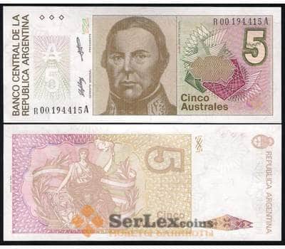 Банкнота Аргентина 5 Аустралей 1986-1989 Р324 UNC  арт. В00426