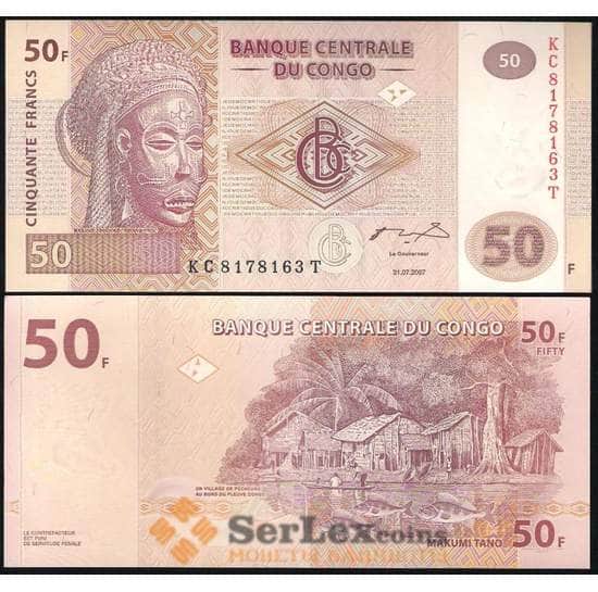 Конго банкнота 50 франков 2007 Р91а UNC  арт. В00205