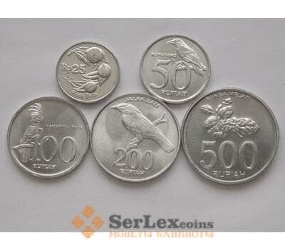 Монета Идонезия Набор 25 - 500 рупий 1996-2003 UNC (5 шт) арт. С02052
