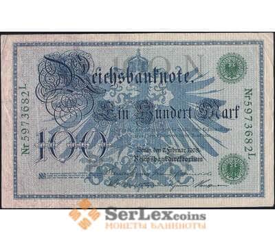 Банкнота Германия 100 марок 1908 Р34 XF+ арт. 31472