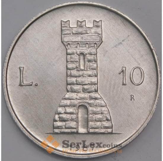 Сан-Марино монета 10 лир 1987 КМ204 UNC 15 лет возобновлению чеканке монет арт. 41517
