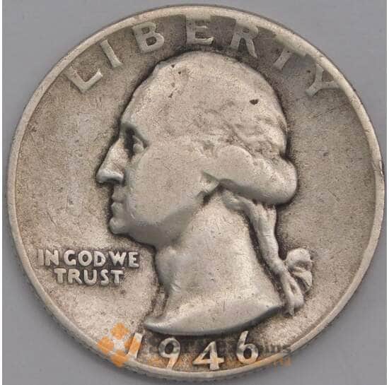 США монета 1/4 доллара 1946 D КМ164 F арт. 43139