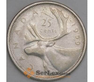Монета Канада 25 центов 1959 VF Серебро арт. 21896